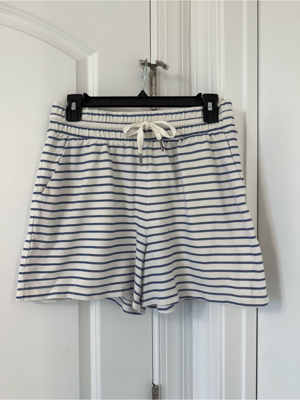 A New Day Striped White & Blue Drawstring Terry Shorts